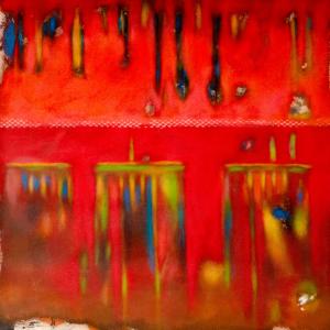 Cave and Towers 26"x26"  acrylic on canvas 2026